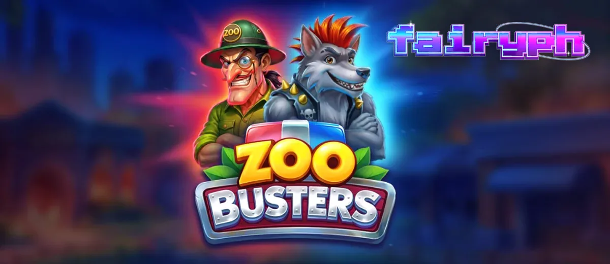 Isang makulay na screen ng Zoo Busters slot na nagpapakita ng mga punk na hayop at mga simbolo ng laro.